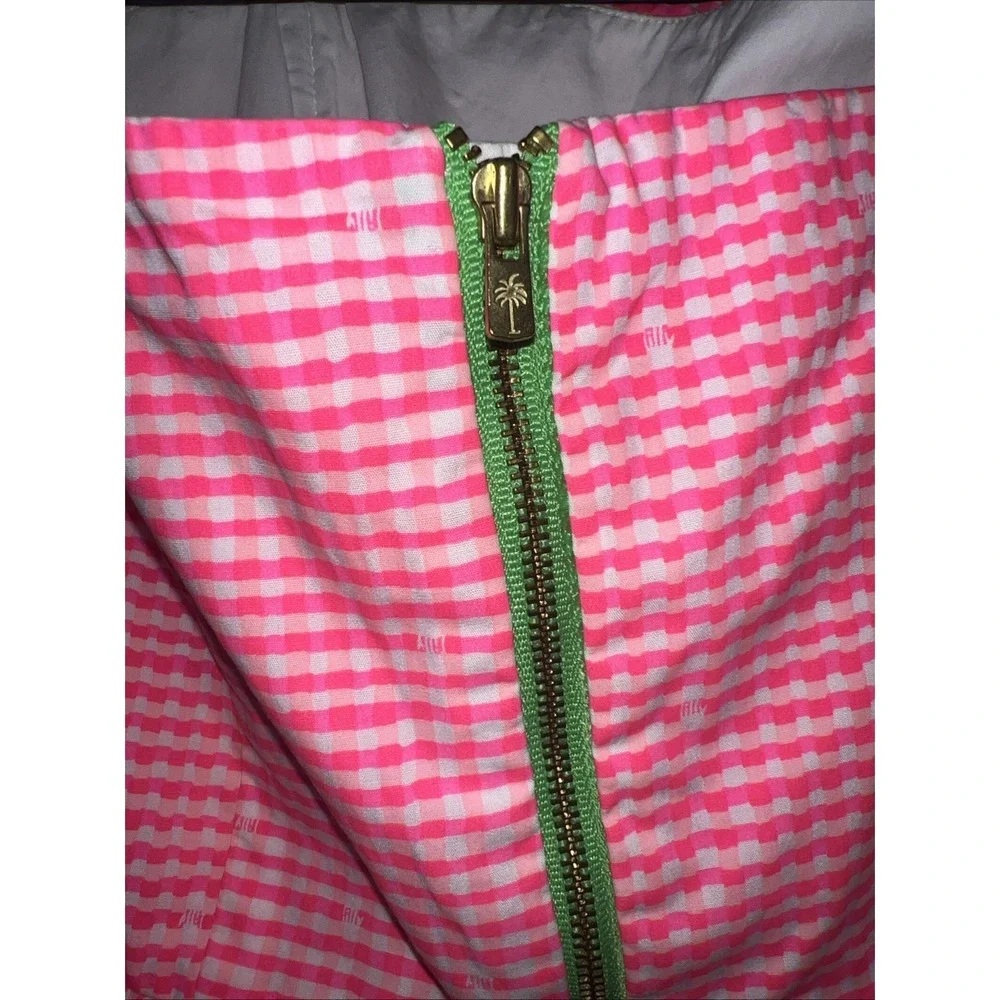 Lilly Pulitzer Pink Gingham Peplum Strapless Dress Green Zipper Size 4 - Picture 4 of 8